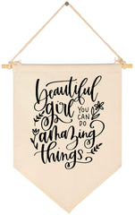 Topthink Beautiful Girl Banner on cotton canvas with natural beige texture for nursery decor.