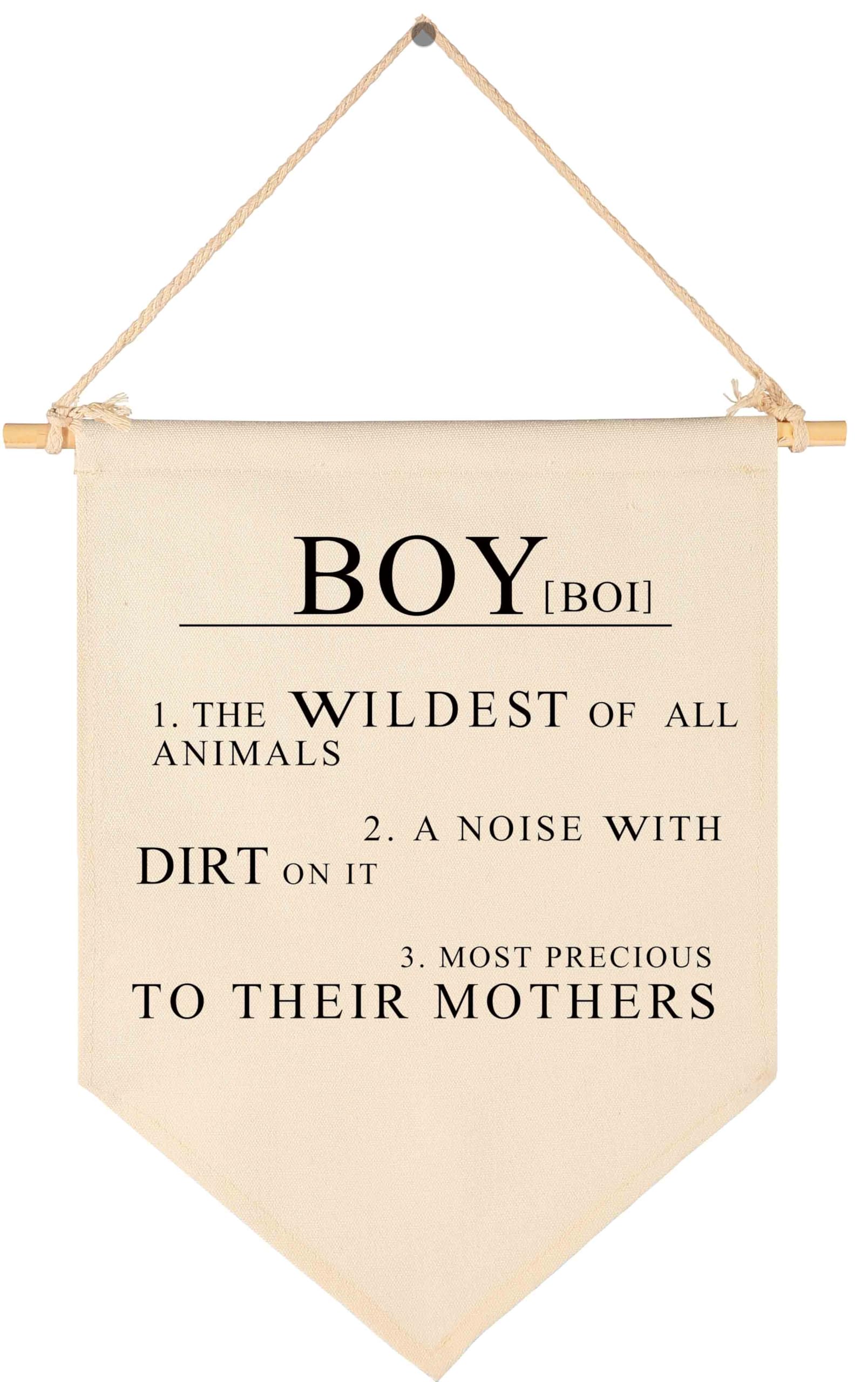 Topthink canvas banner with boy-wildest-animals wall sign adds a playful nursery focal point.