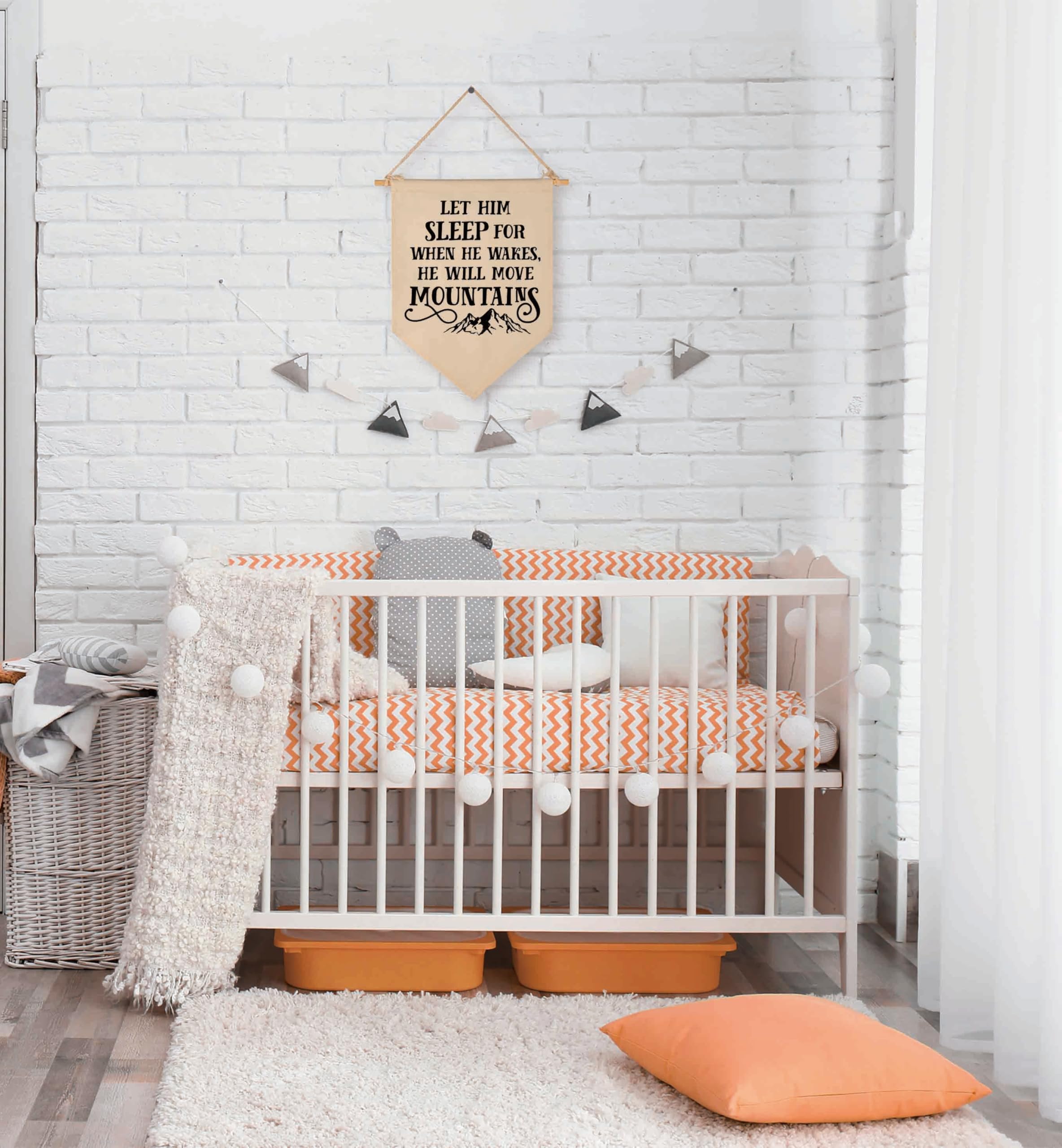 Topthink cotton canvas beige banner for warm nursery accents