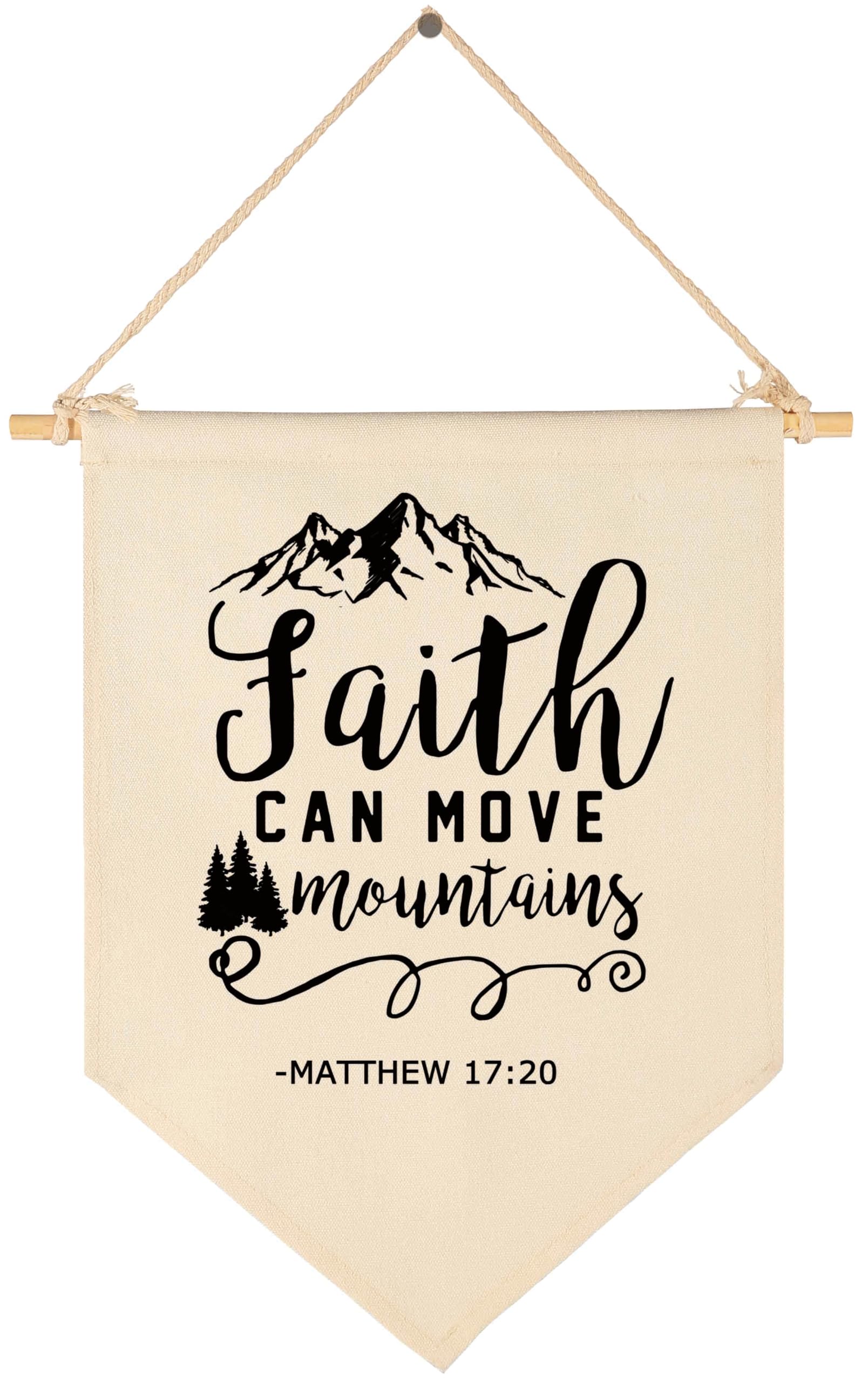 Topthink Faith Can Move Mountains flag close-up on natural cotton canvas for warm wall decor