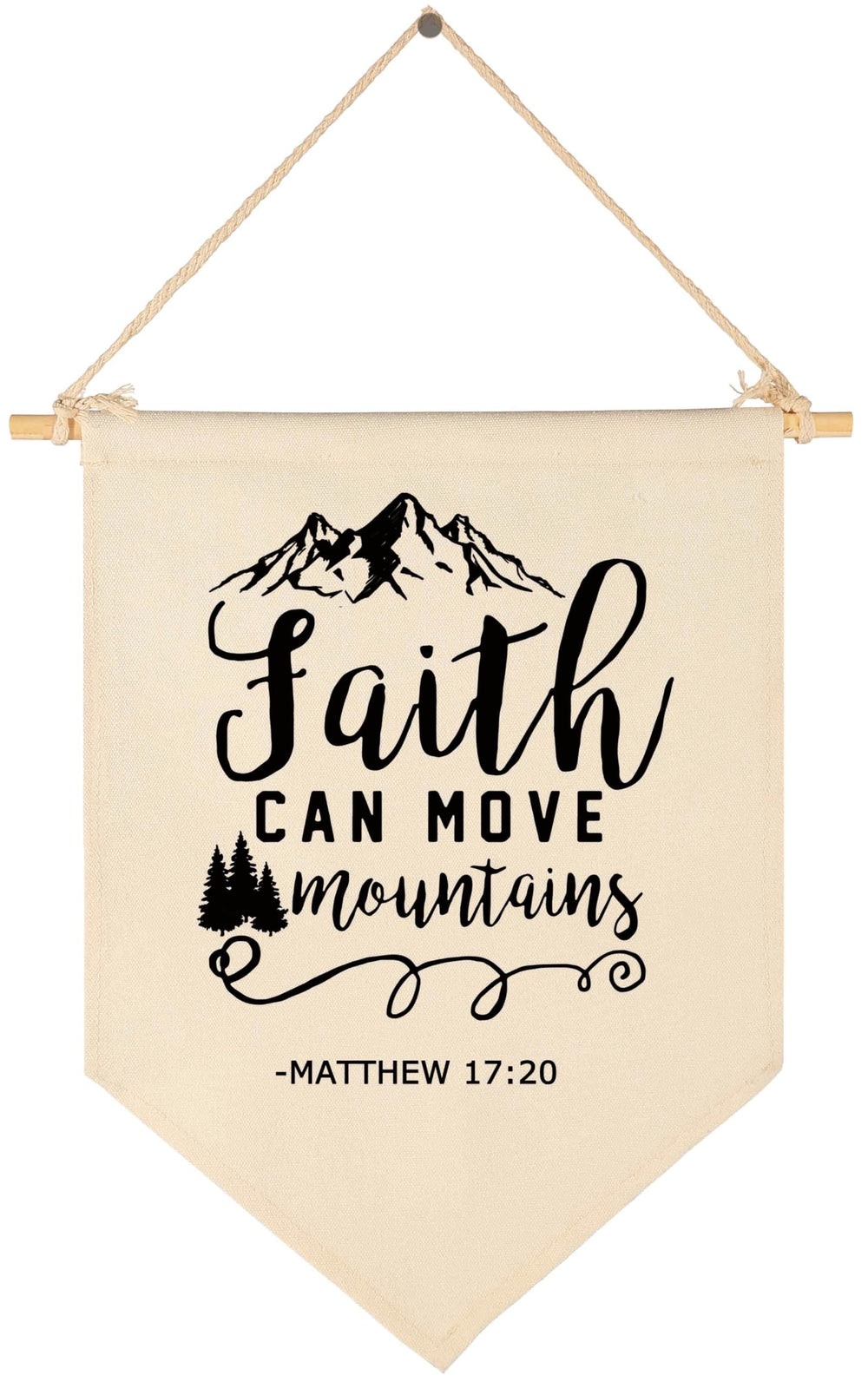 Topthink Faith Can Move Mountains flag close-up on natural cotton canvas for warm wall decor