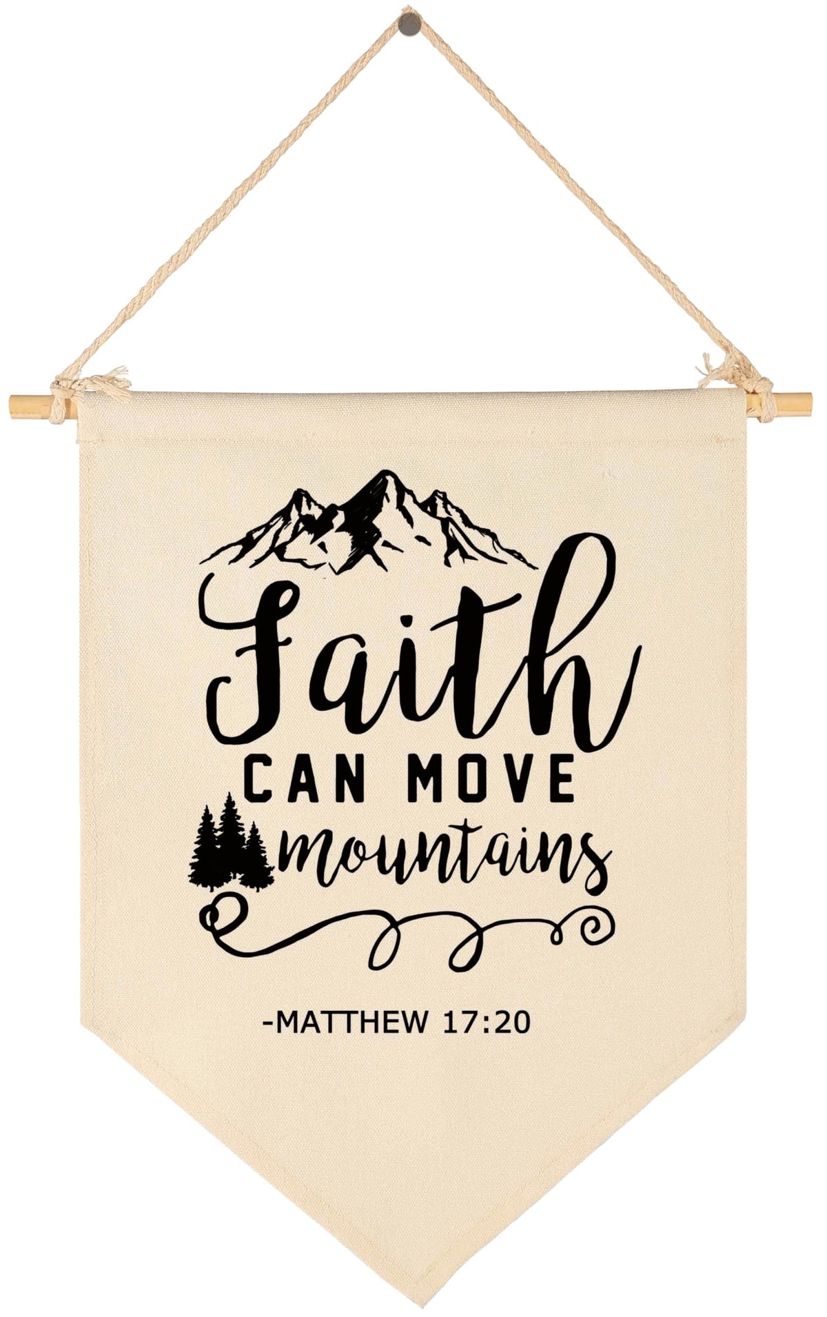Topthink Faith Can Move Mountains flag close-up on natural cotton canvas for warm wall decor