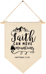 Topthink Faith Can Move Mountains flag close-up on natural cotton canvas for warm wall decor