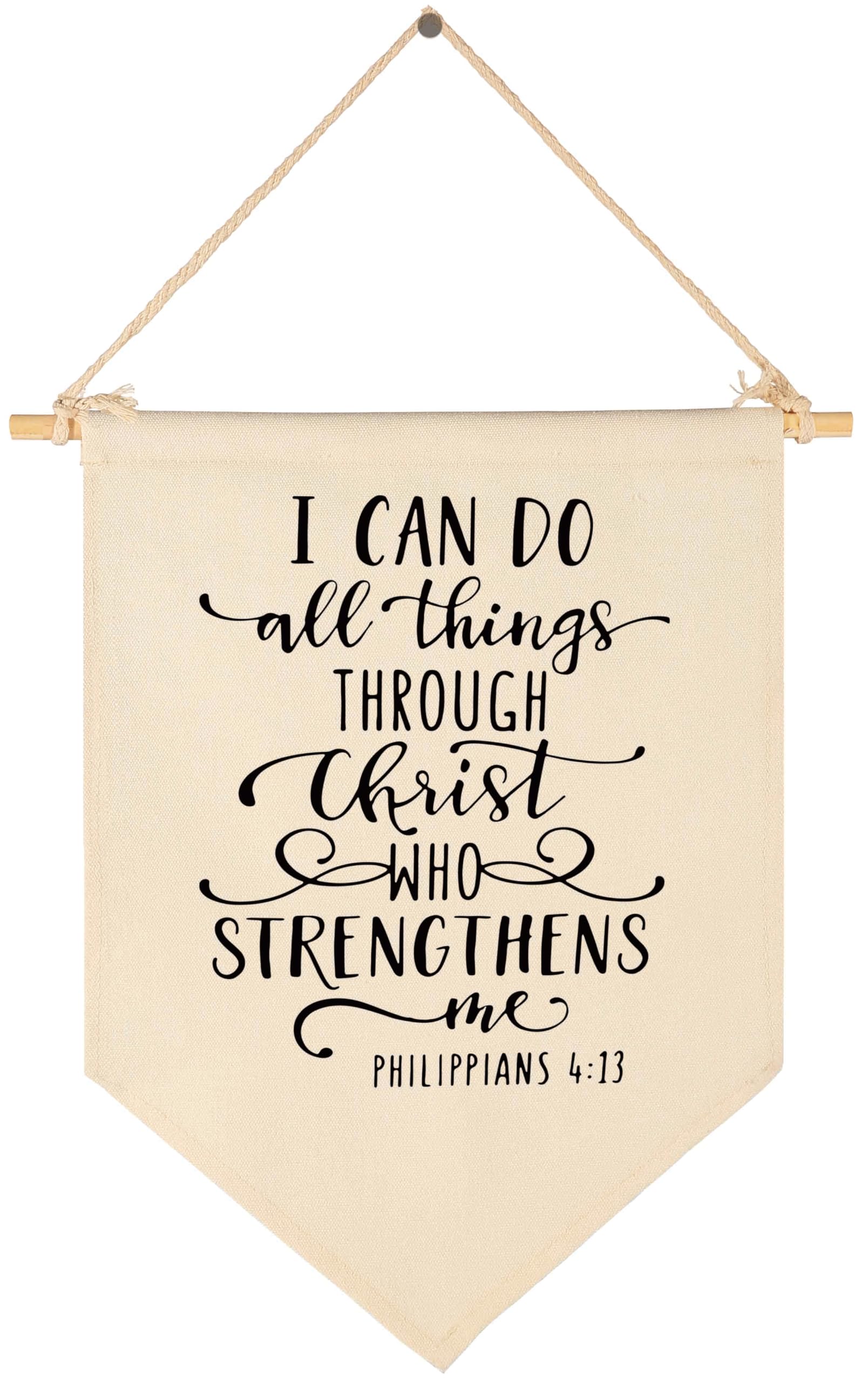 Topthink I can do All Things Through Christ canvas banner is beige wall decor for nursery.