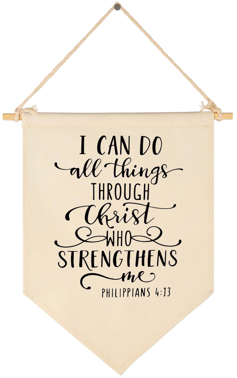 Topthink I can do All Things Through Christ canvas banner is beige wall decor for nursery.