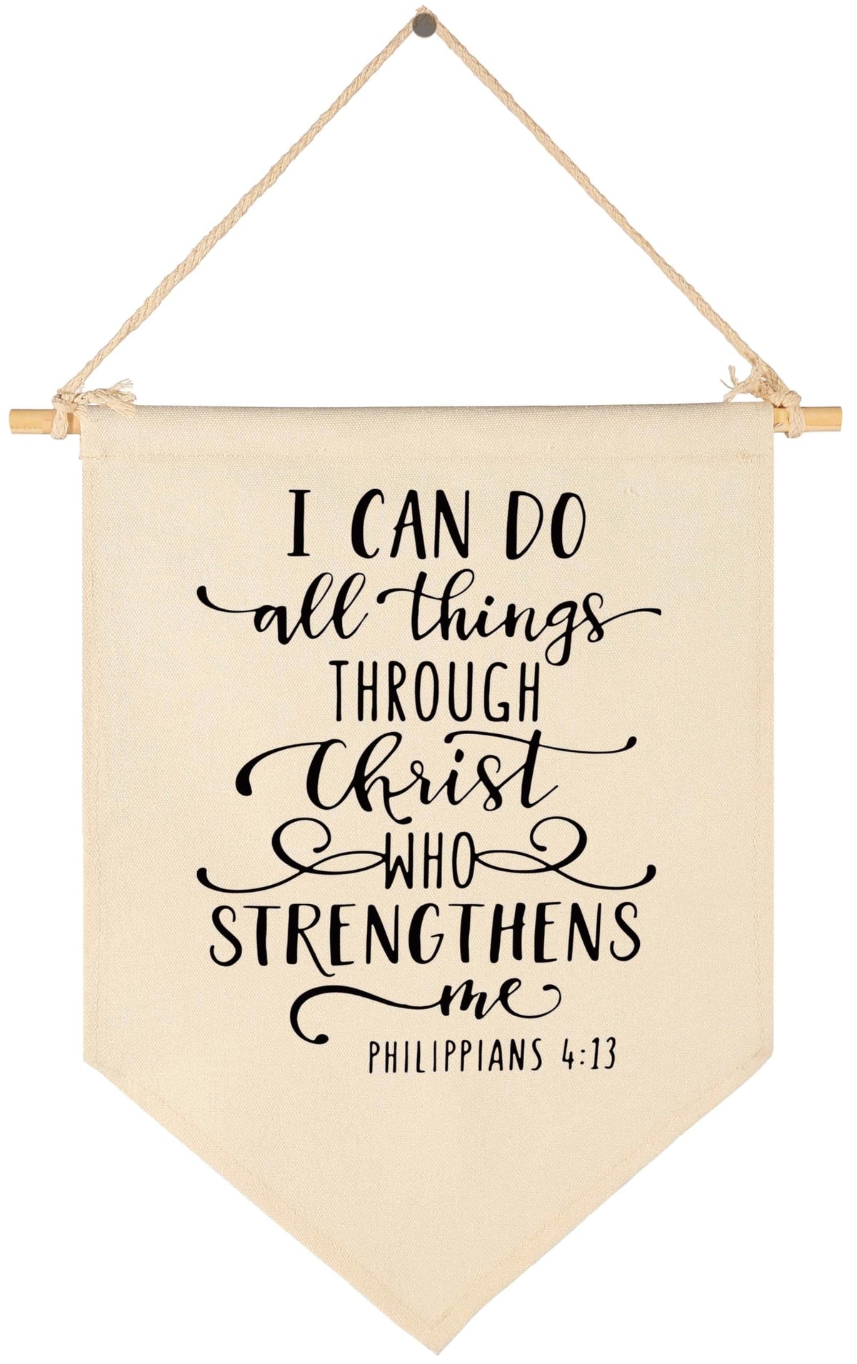 Topthink I can do All Things Through Christ canvas banner is beige wall decor for nursery.