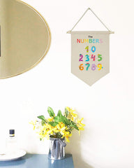 Topthink numbers-education-banner nursery decor closeup highlights natural canvas texture.