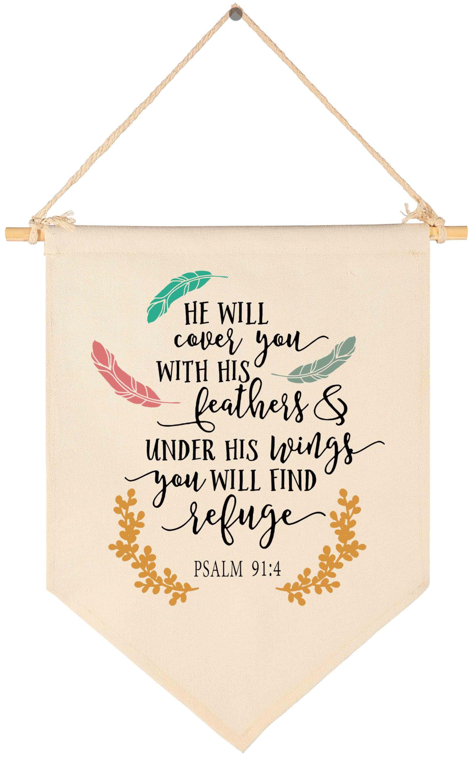 Topthink Psalm 91:4 banner close-up showing natural canvas and twine detail for nursery decor