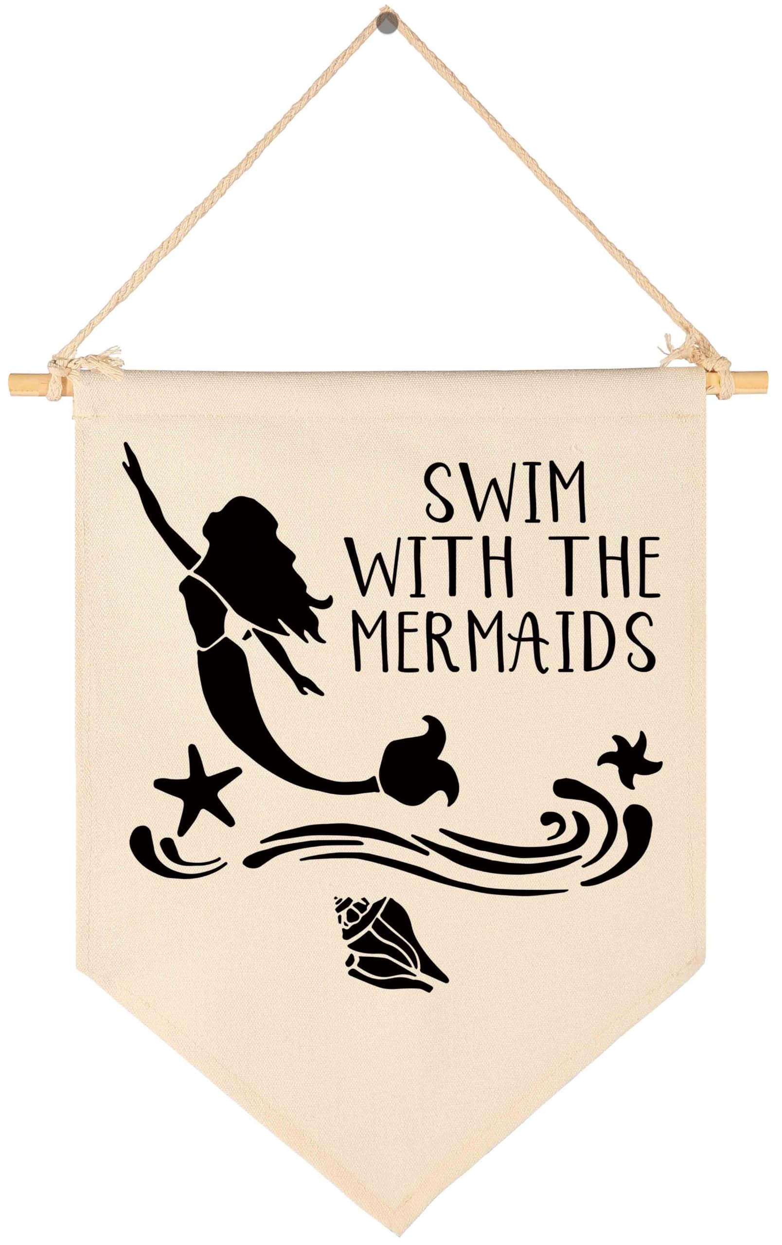 Topthink Swim With the Mermaids banner closeup canvas texture for nursery decor