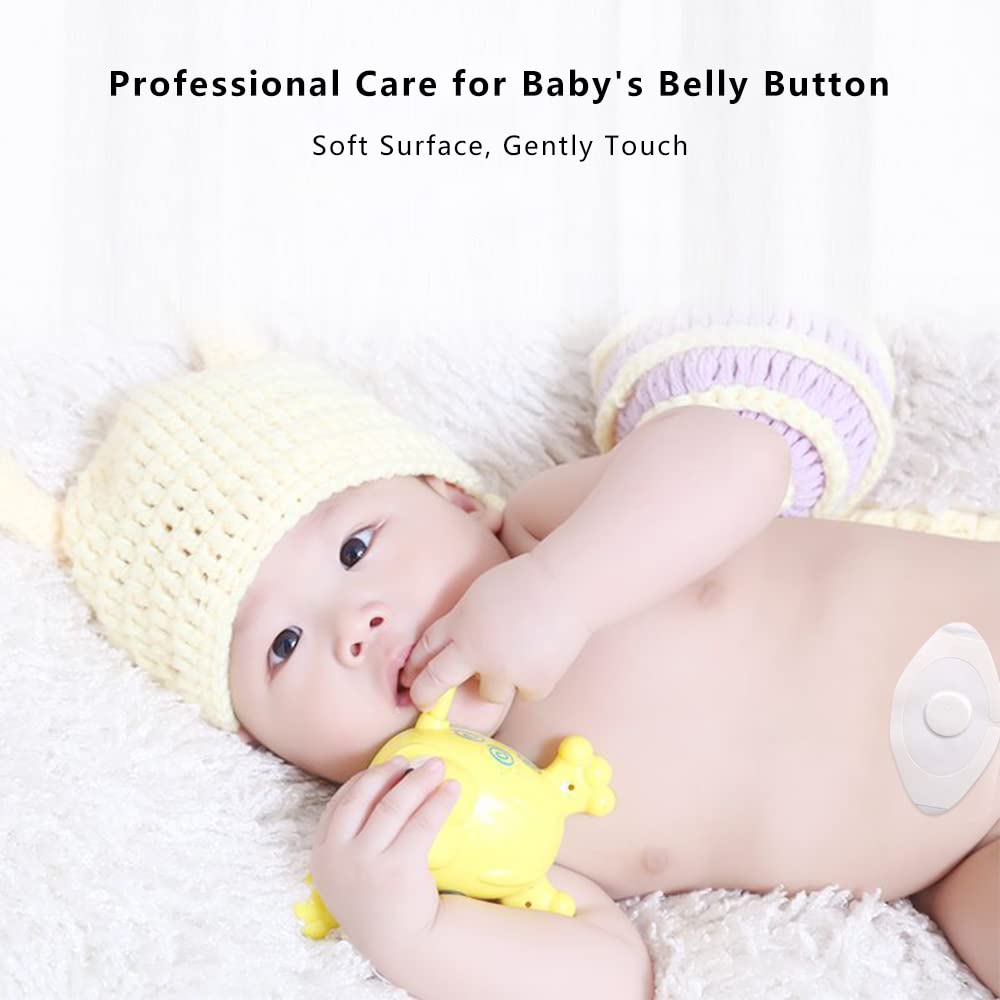 Topwon baby navel sticker on a baby's belly during bath time for protection.