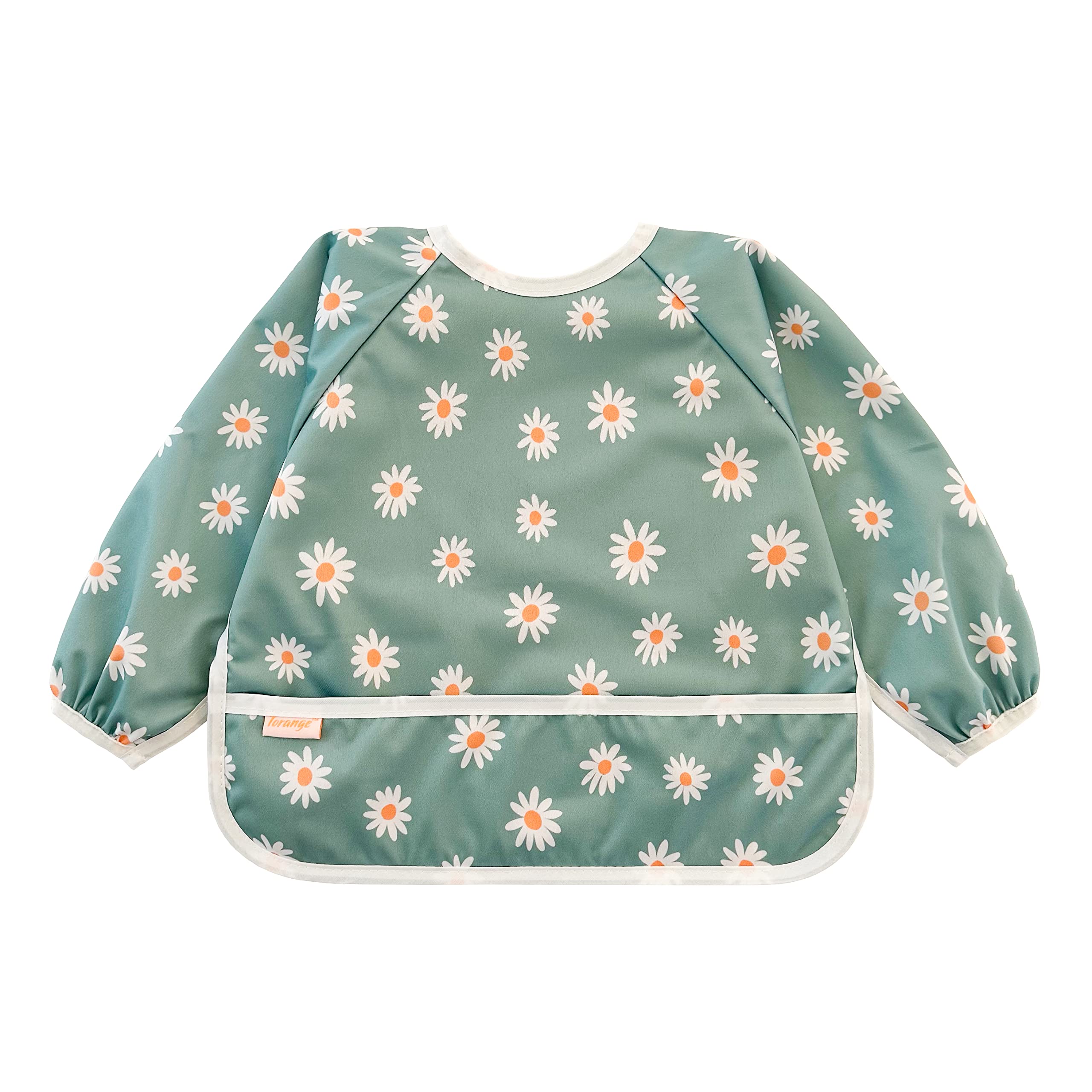 Torange bib fabric close-up shows easy-clean, non-toxic material for busy mealtimes.