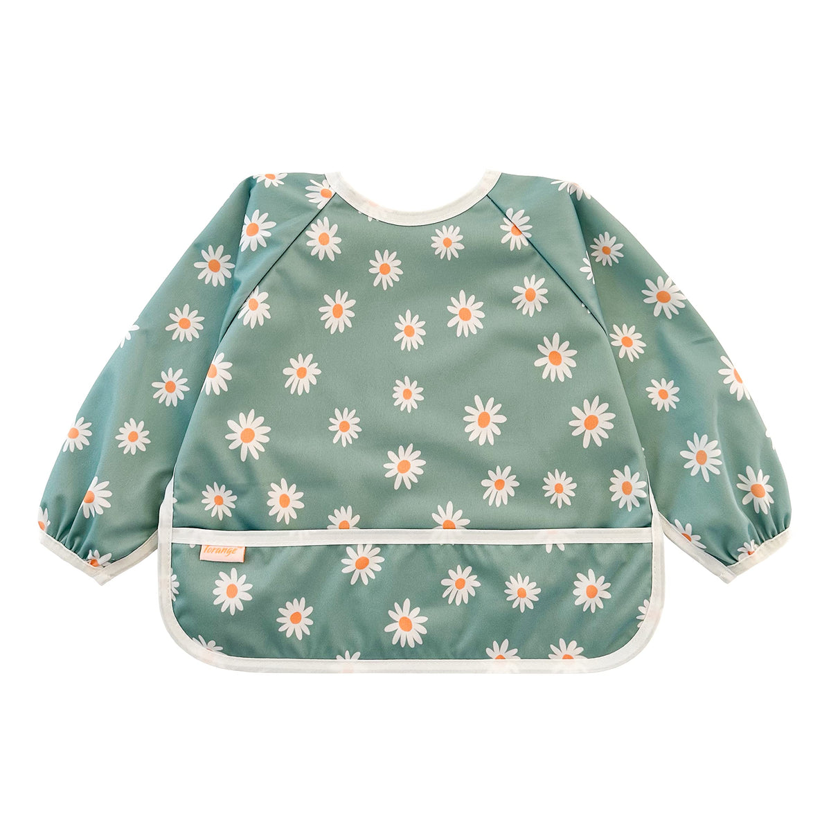 Torange bib fabric close-up shows easy-clean, non-toxic material for busy mealtimes.