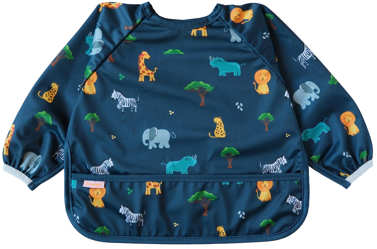 Torange waterproof long sleeve bib front view showing full-coverage protection during meals