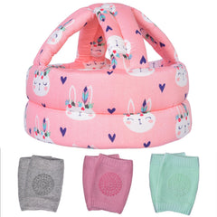 TORASO baby helmet pink rabbit front view — soft cushioning for crawling and early walking.
