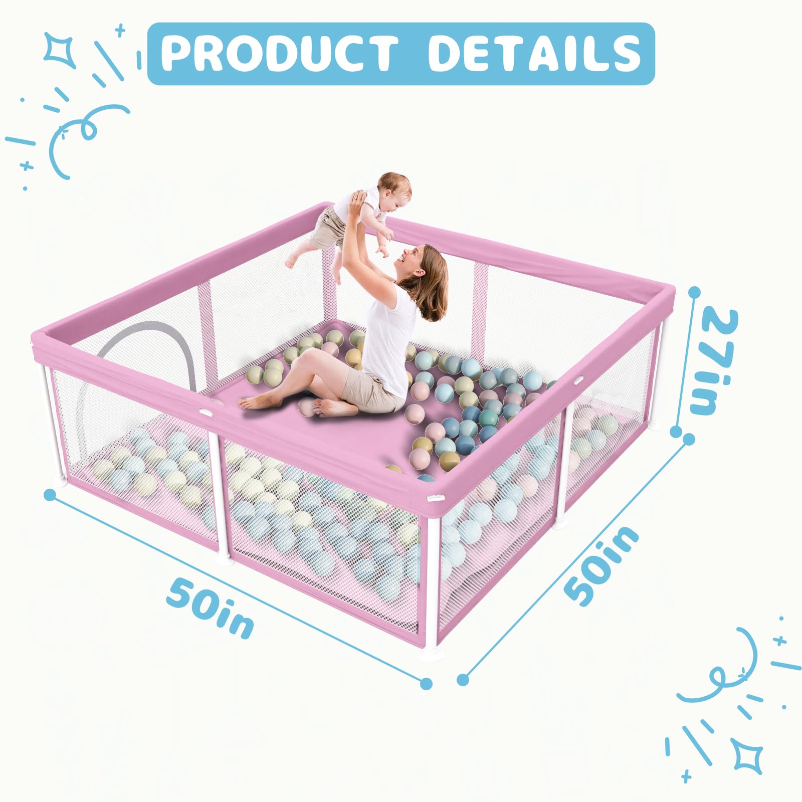 TOREVSIOR 50 inch playpen offers spacious area for babies.
