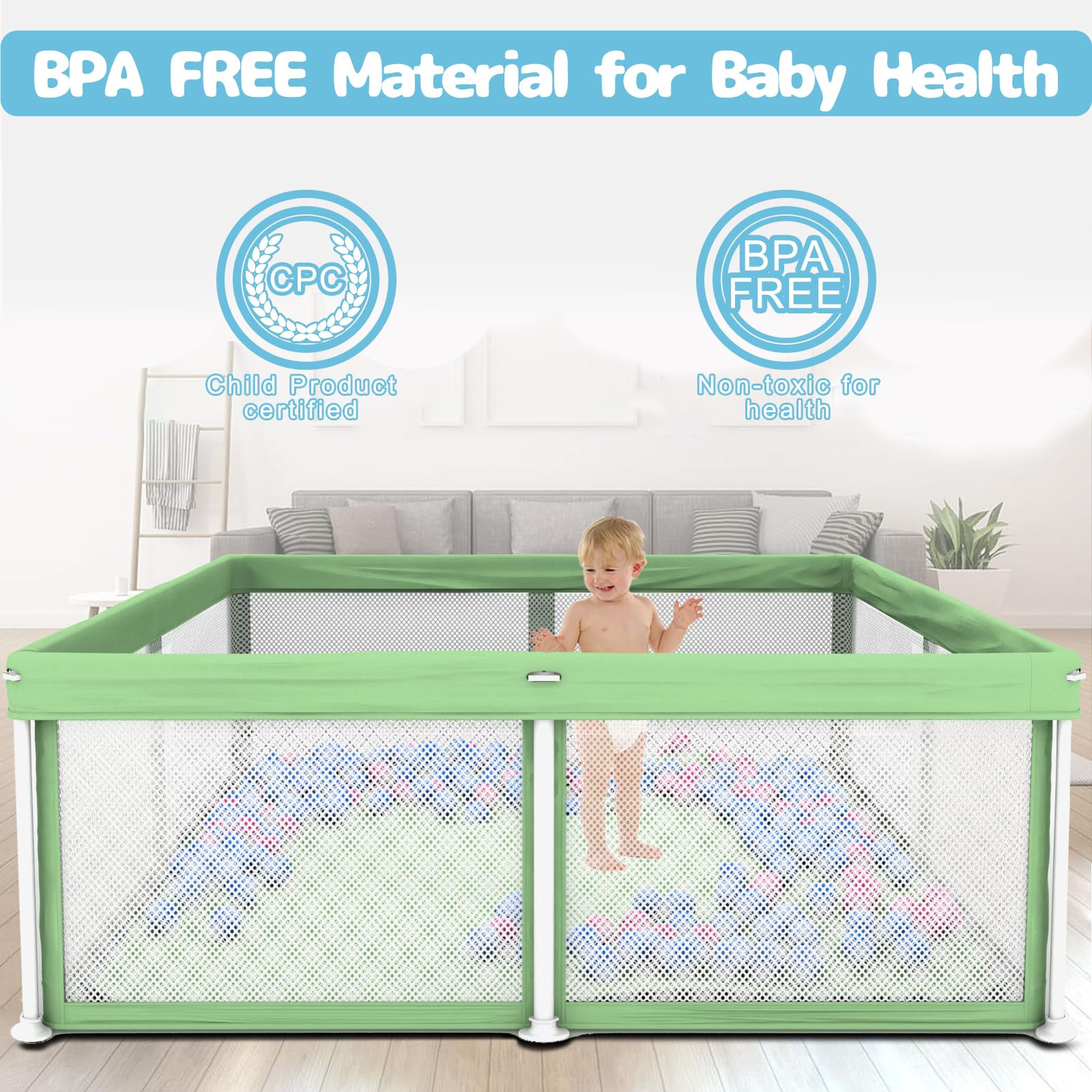 TOREVSIOR 50x50 play area offers roomy space for crawling and imagination.