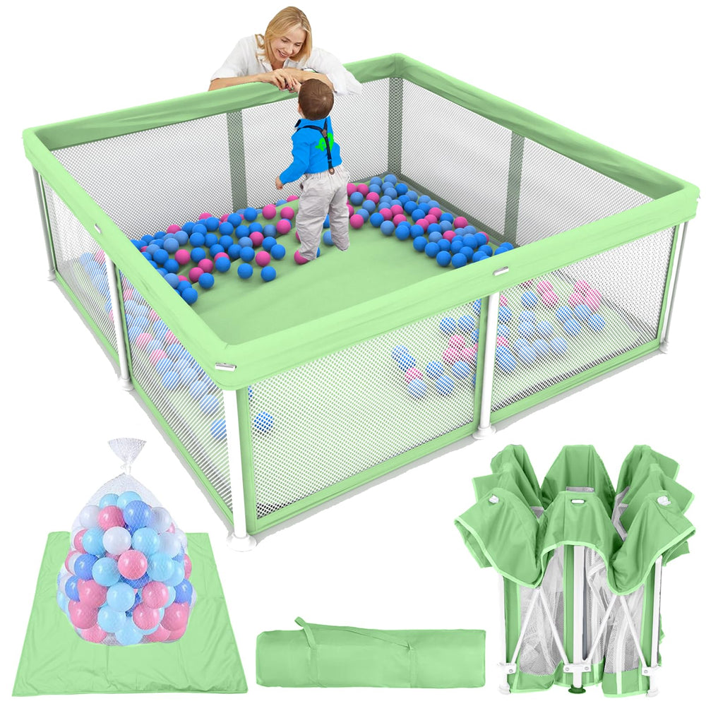 TOREVSIOR foldable baby playpen being assembled for quick, easy setup anywhere.