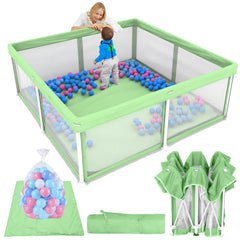 TOREVSIOR foldable baby playpen being assembled for quick, easy setup anywhere.