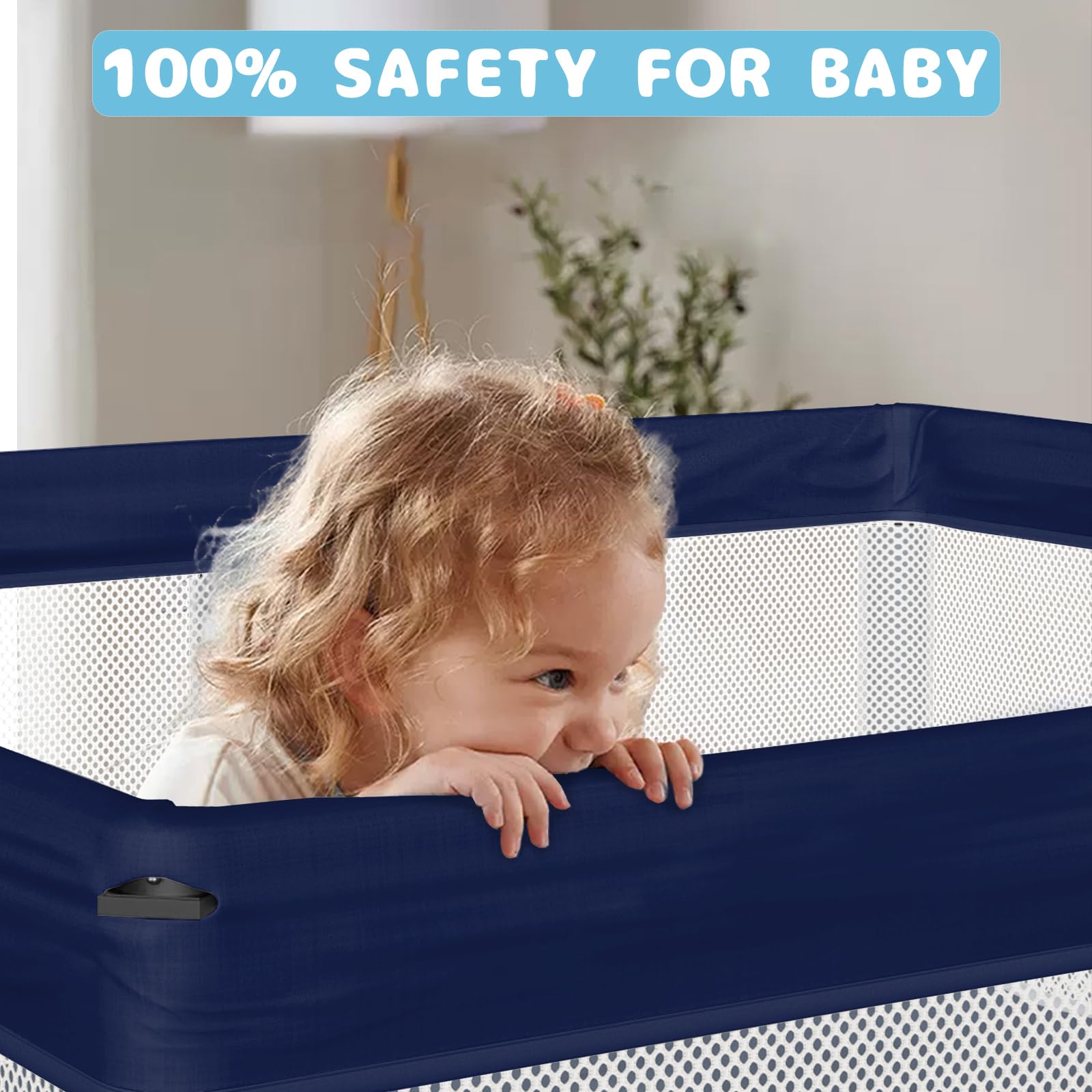 TOREVSIOR foldable playpen with non-slip base stays steady on floors.
