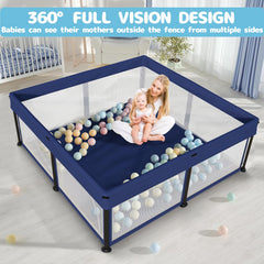 TOREVSIOR foldable playpen with mat provides a cushioned interior for babies.
