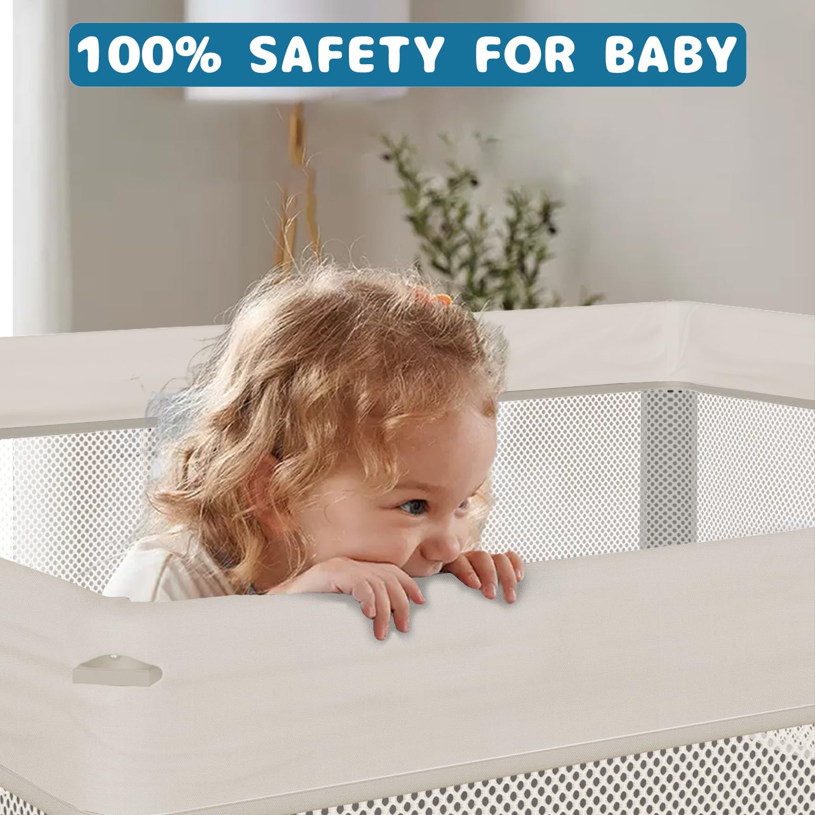 TOREVSIOR large 50x50 play area demonstrates ample space for crawling and exploring