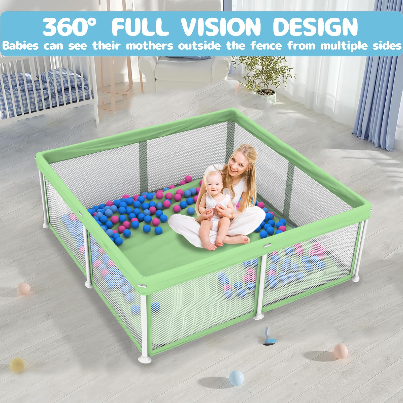 TOREVSIOR portable playpen with carry bag supports easy travel.