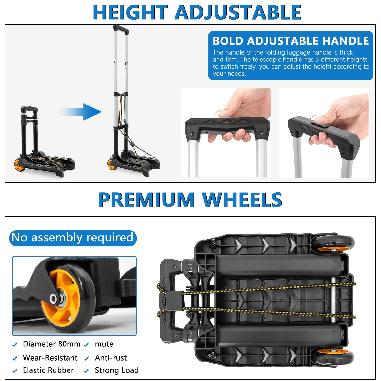 TORIBIO travel cart quiet-wheeled design for smooth airport navigation.