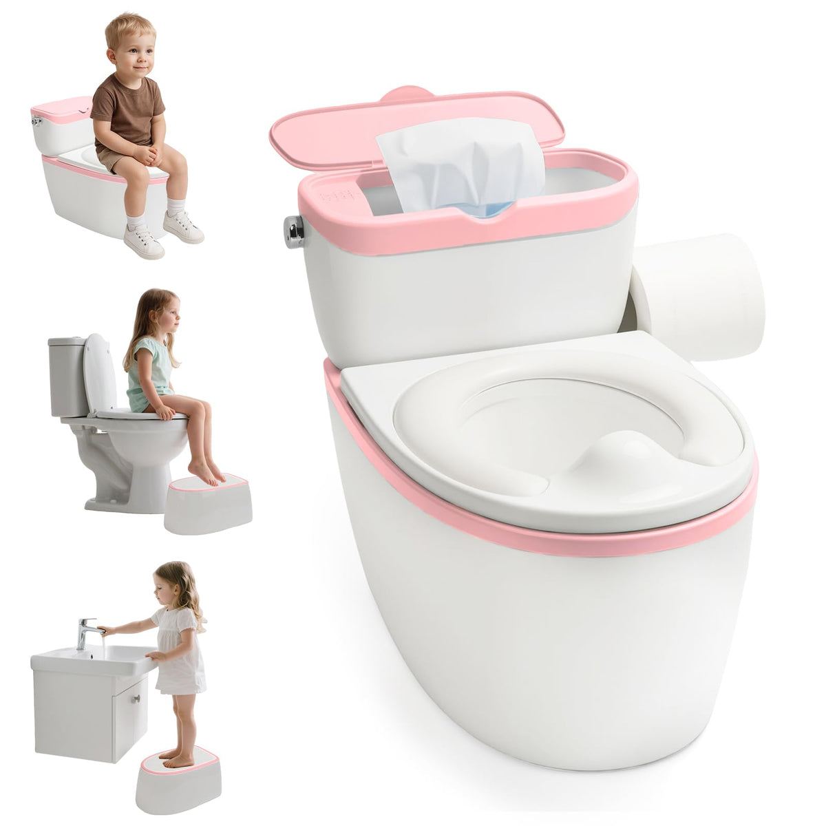 TOSGN 3-in-1 toddler potty with flushing sound demonstrates confident potty use.