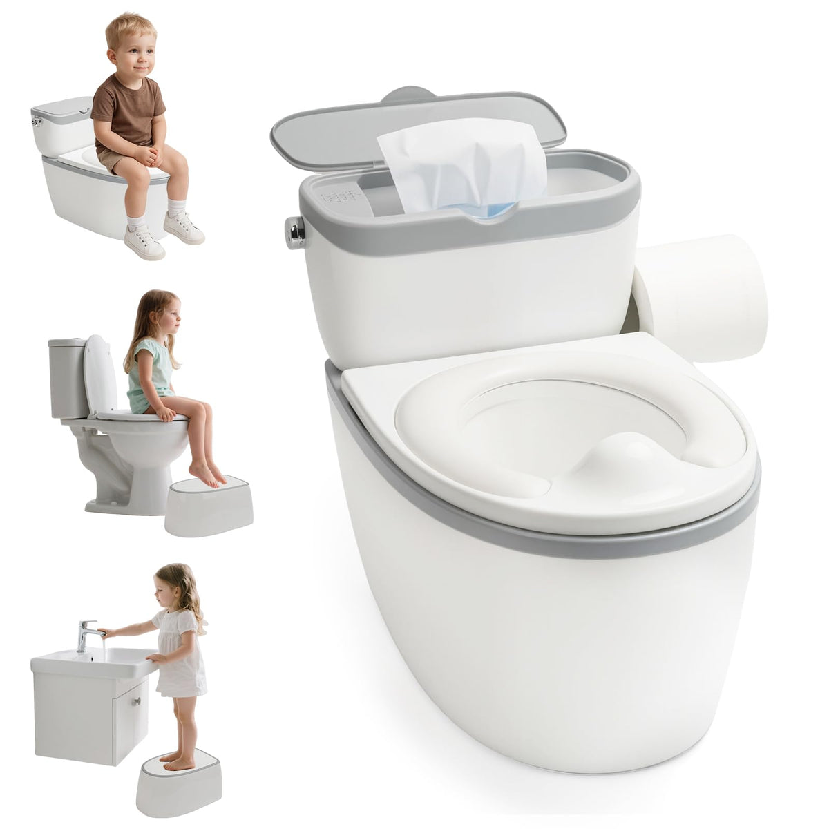 TOSGN 3-in-1 toddler potty setup demonstrates a complete training station for home use.