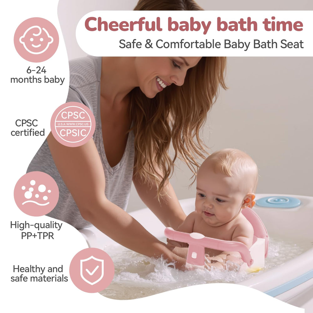 TOSGN baby bath seat pink with storage bag for organized bath supplies