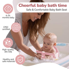 TOSGN baby bath seat pink with storage bag for organized bath supplies