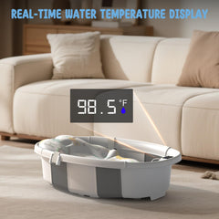 TOSGN Collapsible Baby Bathtub thermometer displays real-time temperature.