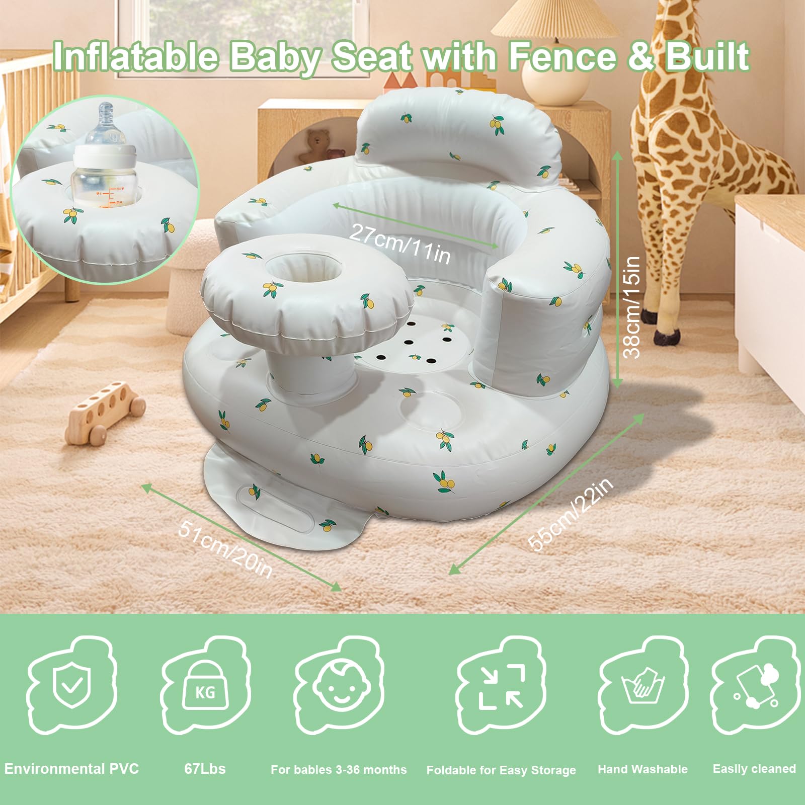 TOSXW inflatable baby seat back support demonstrates ergonomic, posture-friendly design