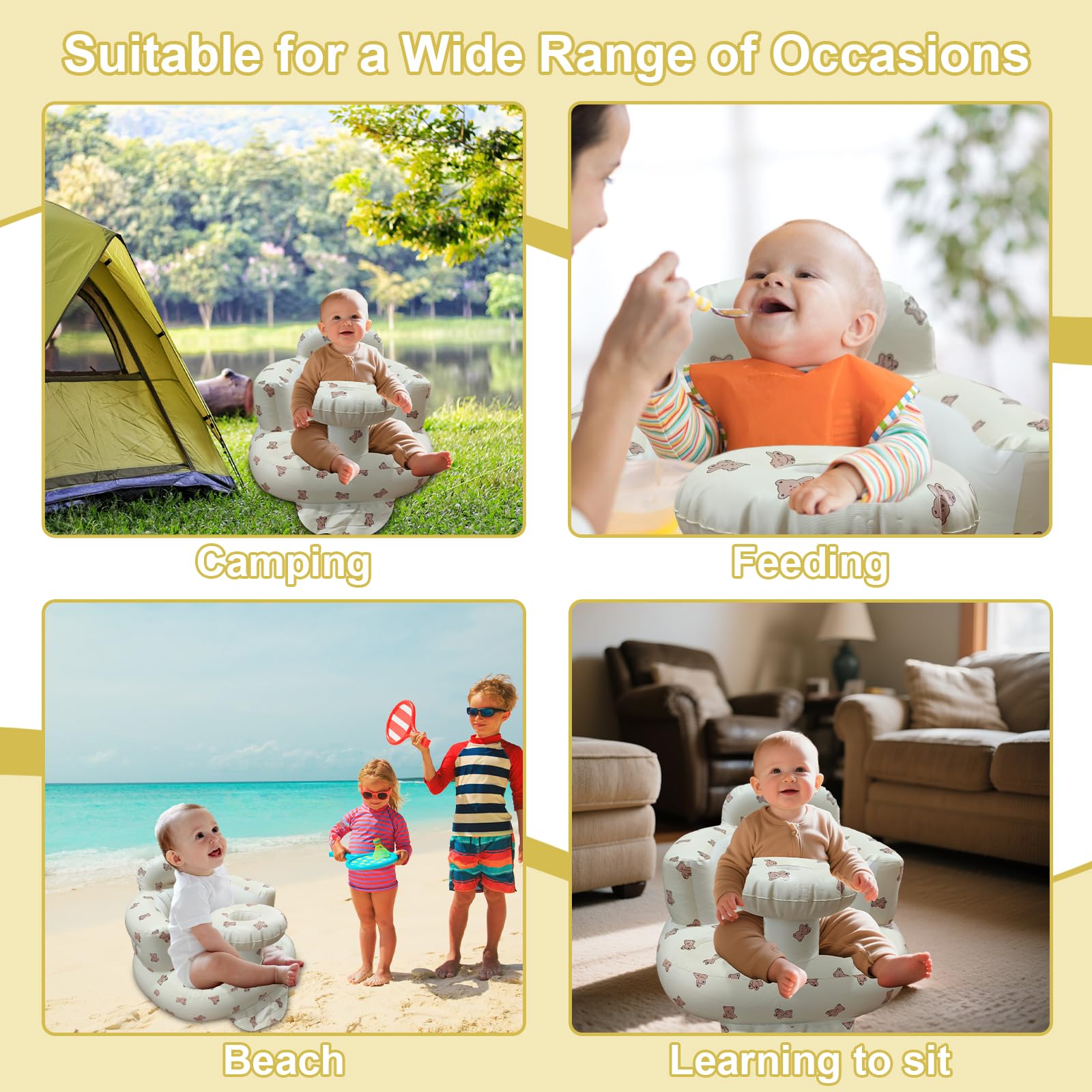 TOSXW inflatable baby seat deflate and store for easy packing.