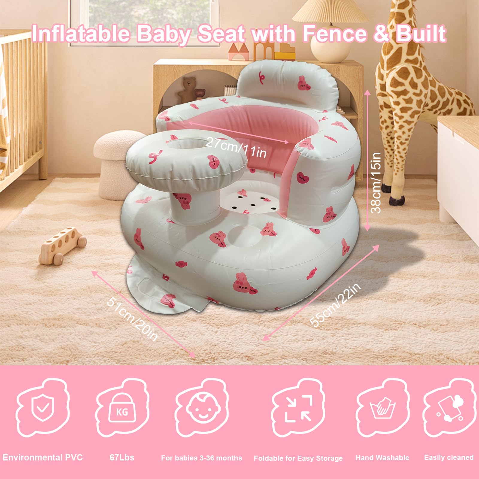TOSXW inflatable baby seat sit-me-up side view highlights supportive upright seating.