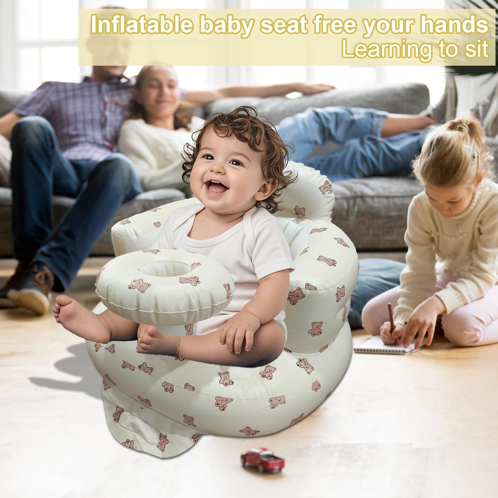 TOSXW inflatable baby seat guardrail tray (bear-tray) holds bottles and toys.