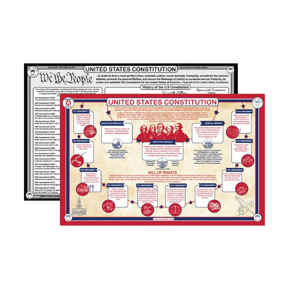 Tot Talk Constitution placemat front design motivates civics learning during family meals.