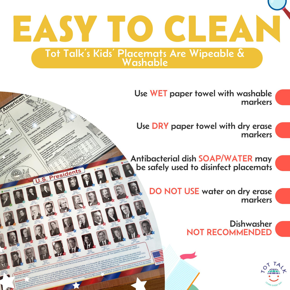 Tot Talk constitution placemat laminated durability resists spills and easy wipe-clean.