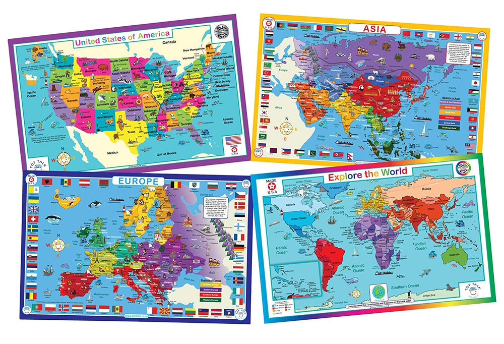 Tot Talk geography placemats USA map helps kids learn states and capitals at mealtime