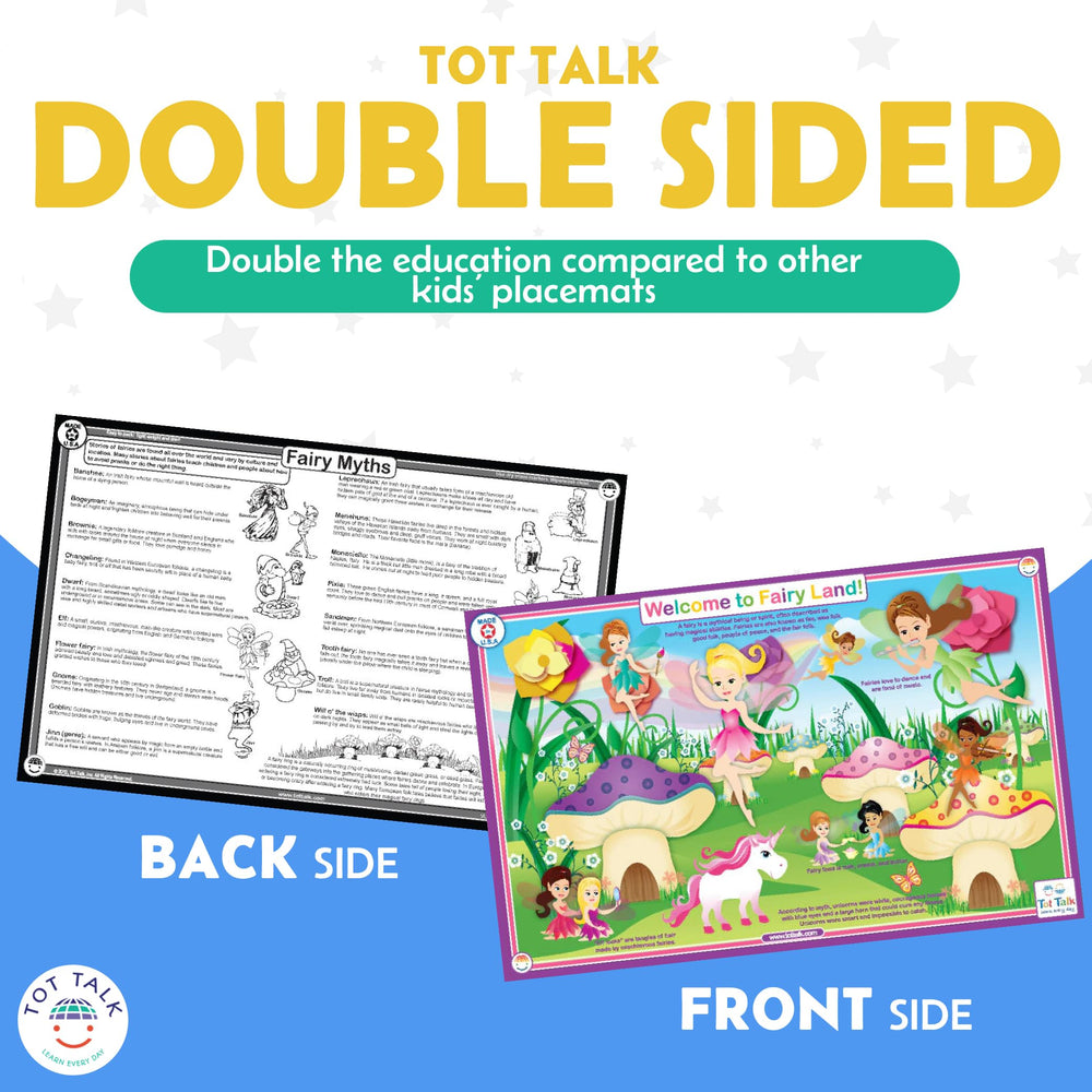 Tot Talk placemat made in USA badge signals safety and quality.