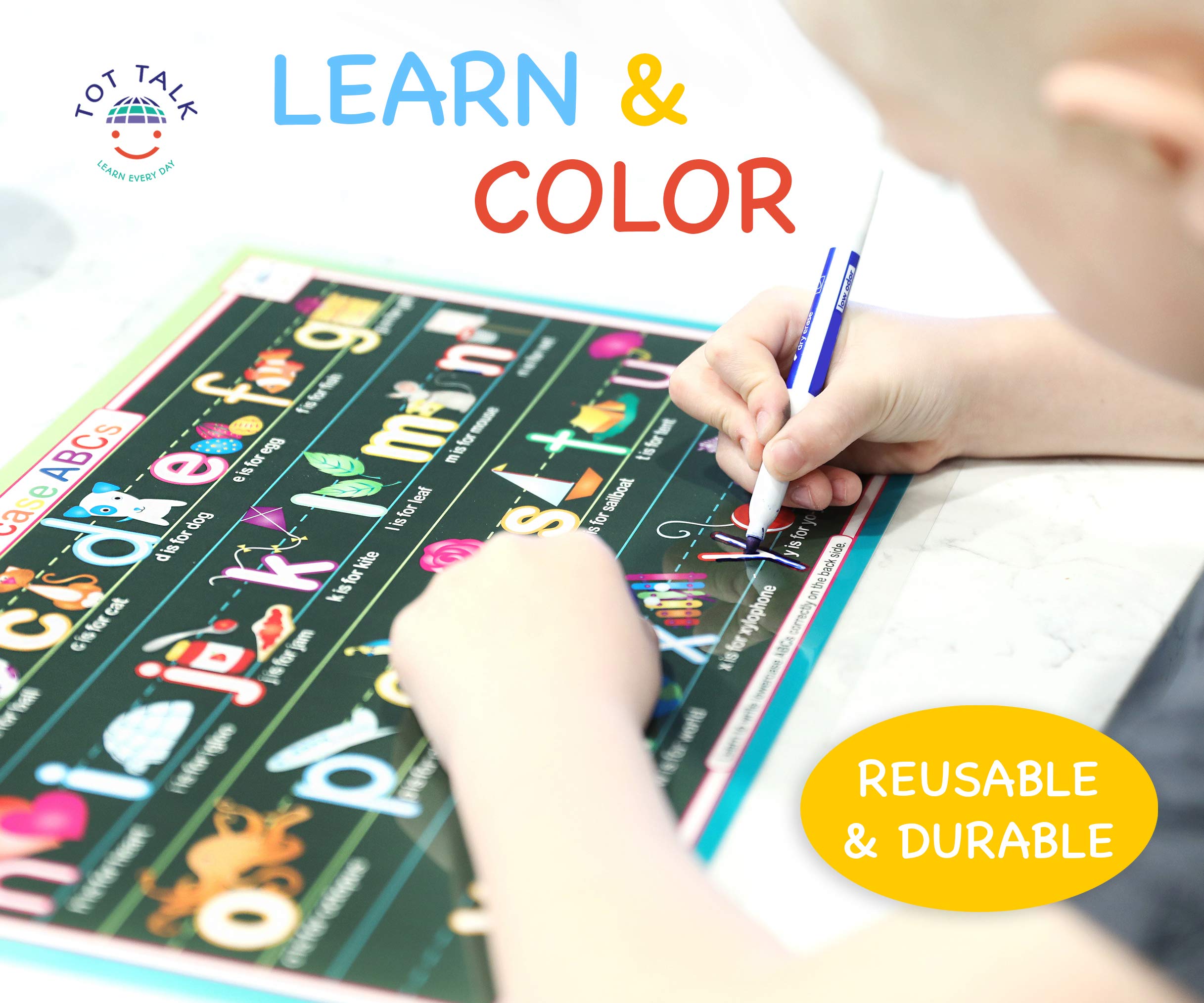 Tot Talk placemats in use at dining table encouraging discussion and learning.