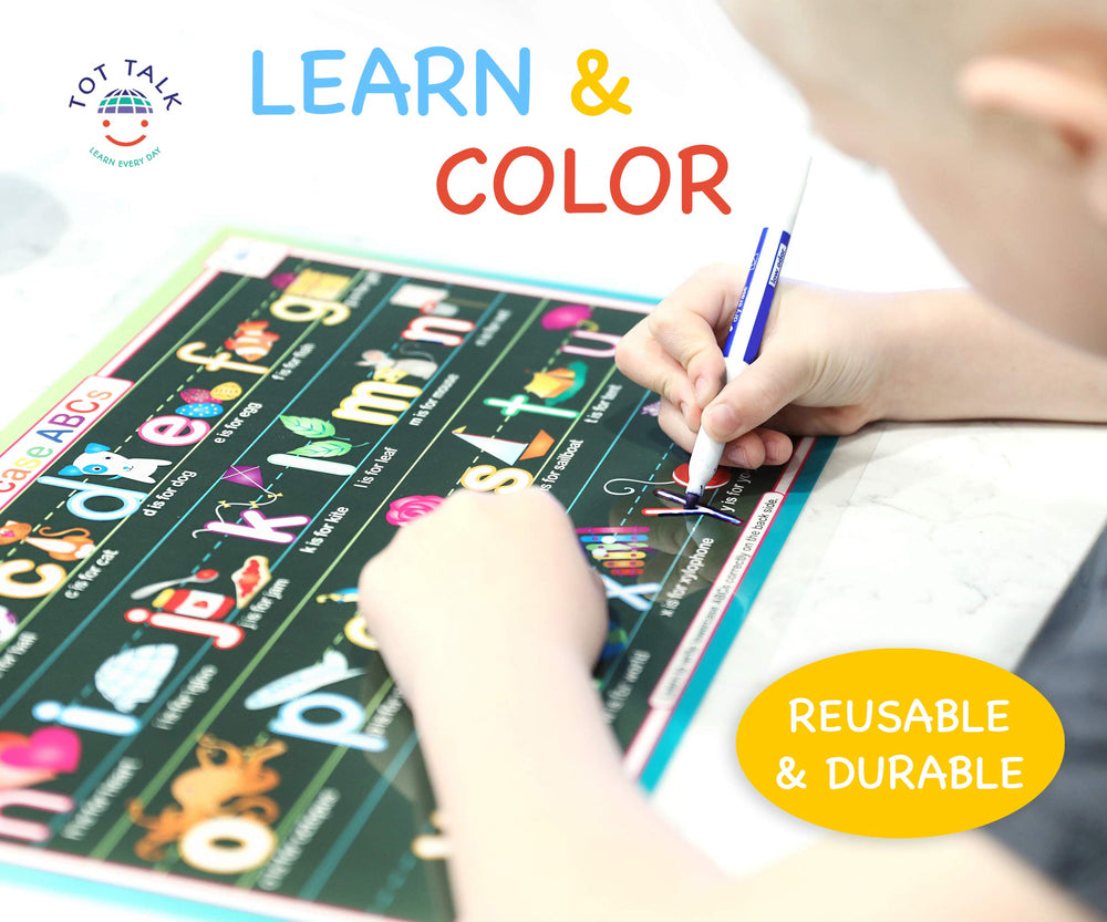 Tot Talk placemats in use at dining table encouraging discussion and learning.