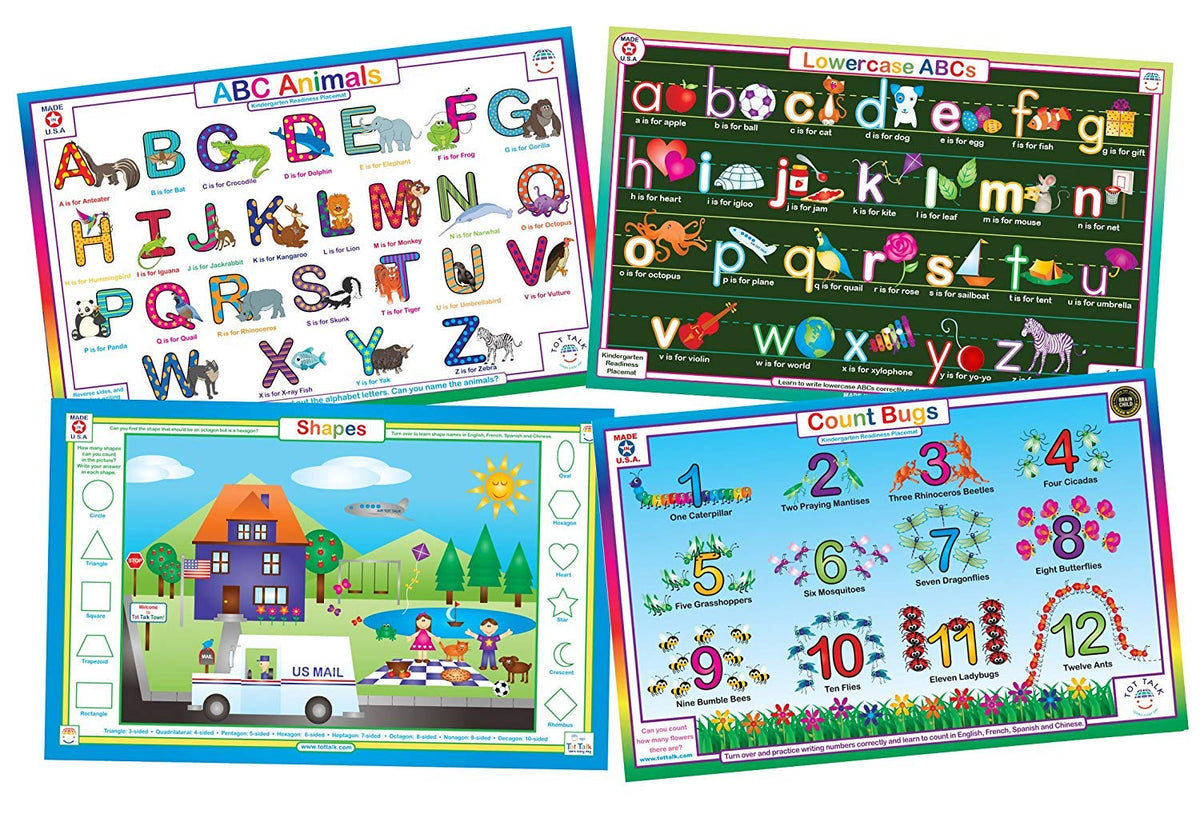 Tot Talk placemats front view showing durable, engaging learning mats for mealtime.