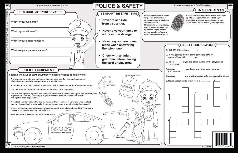 Tot Talk police placemat sparks community helper discussions while dining.