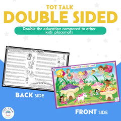 Tot Talk presidents placemat sized 17.5x11.5 fits standard dining tables for family meals.