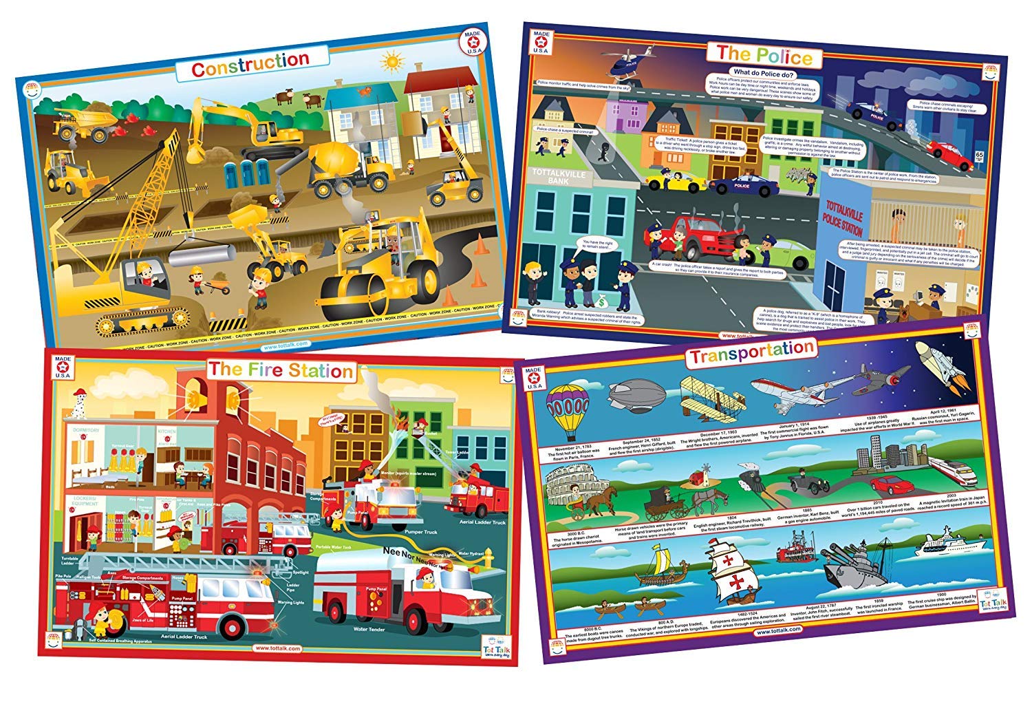 Tot Talk vehicles placemat promotes at-mealtime transportation learning and conversation.