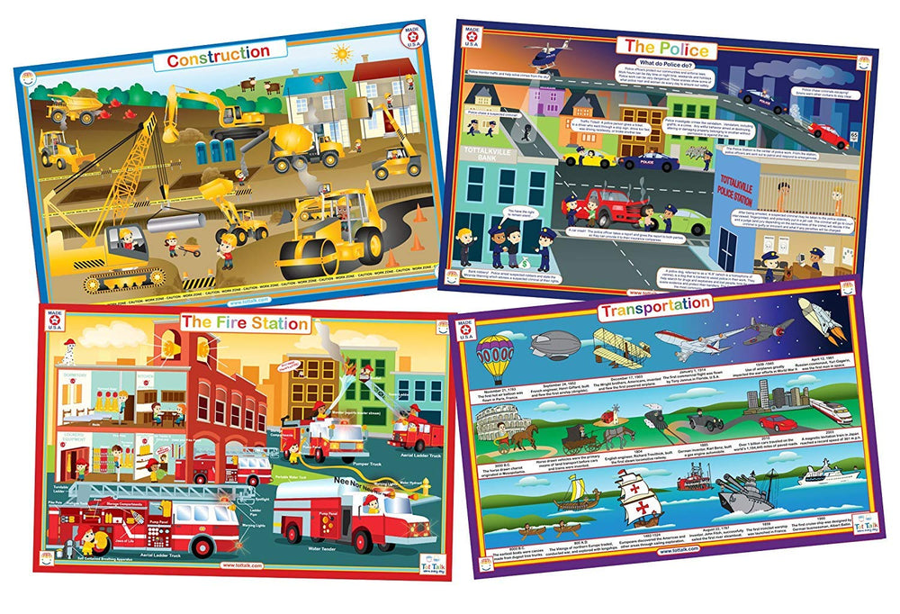Tot Talk vehicles placemat promotes at-mealtime transportation learning and conversation.