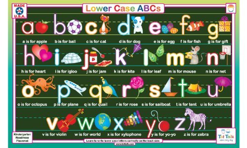Tot Talk writing practice placemat supports practicing letters with dry-erase markers