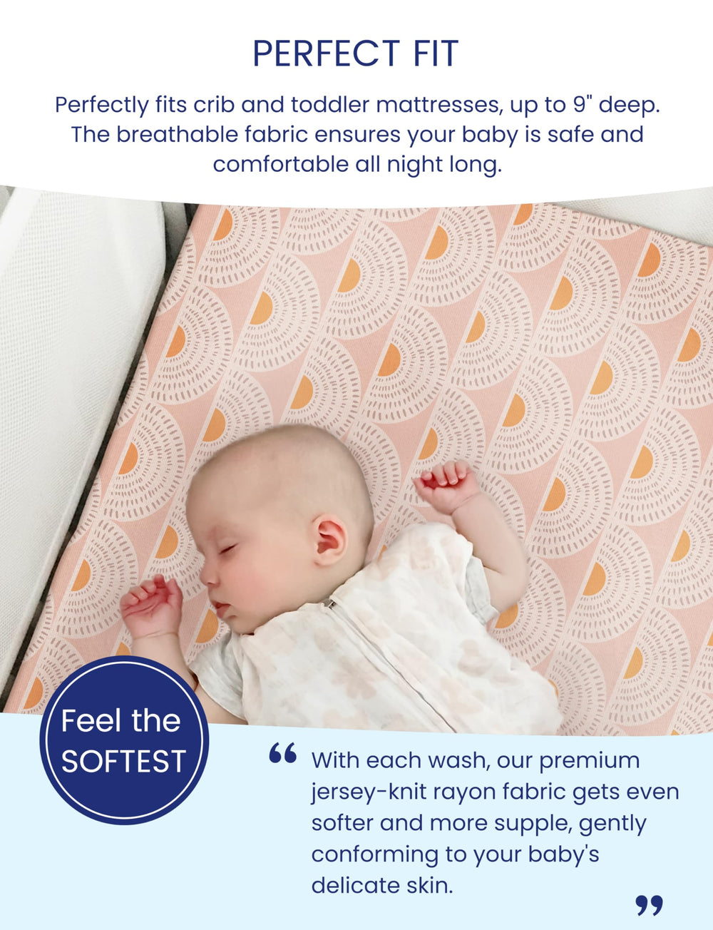 TotAha deep-pocket 9-inch crib sheet; snug fit around mattress edges