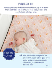 TotAha deep-pocket 9-inch crib sheet; snug fit around mattress edges